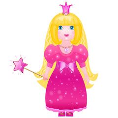 Little cute princess in a pink dress with a magic wand