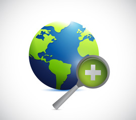 globe and a positive magnify glass illustration