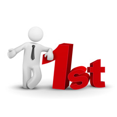 3d business man presenting concept of 1st