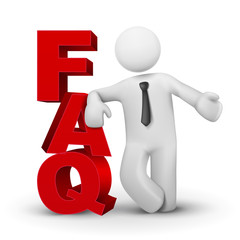 3d business man presenting word FAQ
