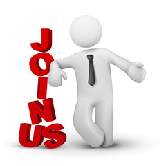 3d bussiness man with word Join us