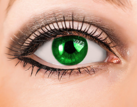 Beautiful woman green eye with long lashes