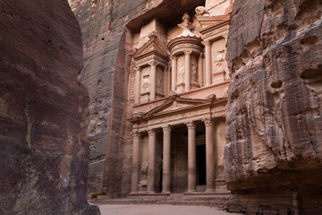 Ancient City of Petra and Treasury entrance with many layers on