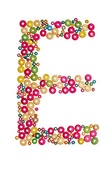 Letter E made of wooden beads