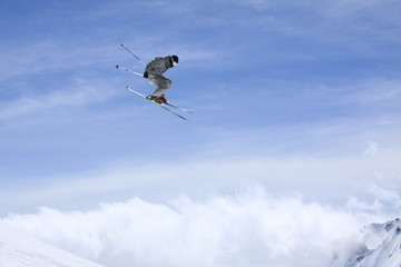 flying skier on mountains