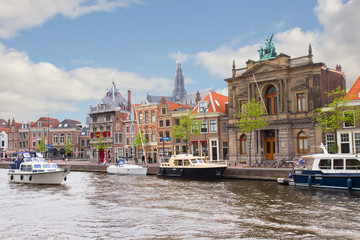 Spaarne river and embankment of Haarlem