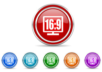 16 9 display icon vector set