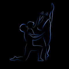 Shone silhouette of ballet couple on a black background