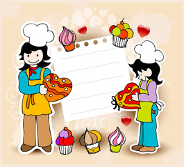 Valentine's pastry. Boy and girl chef