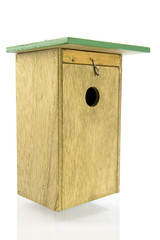 Wooden bird house side front view