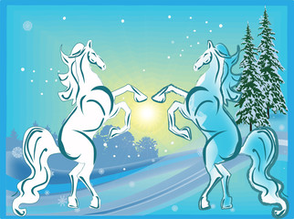 new year illustration wih two horses