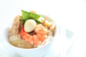 Chinese food, vegetable and seafood stir fried