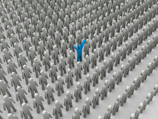 Unique person in crowd. Concept 3D illustration