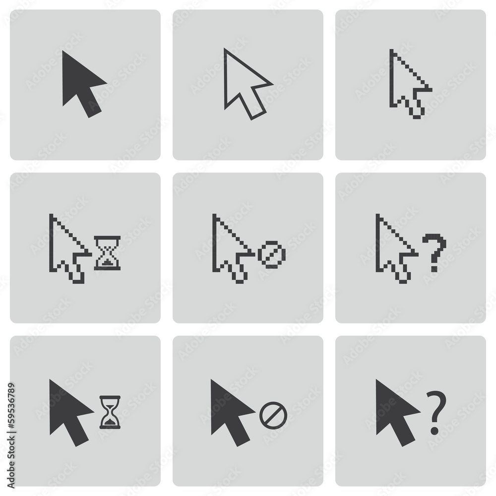 Wall mural vector black mouse cursor icons set