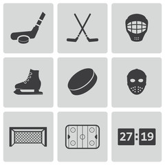 Vector black hockey icons set