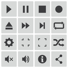 Vector black media player icons set