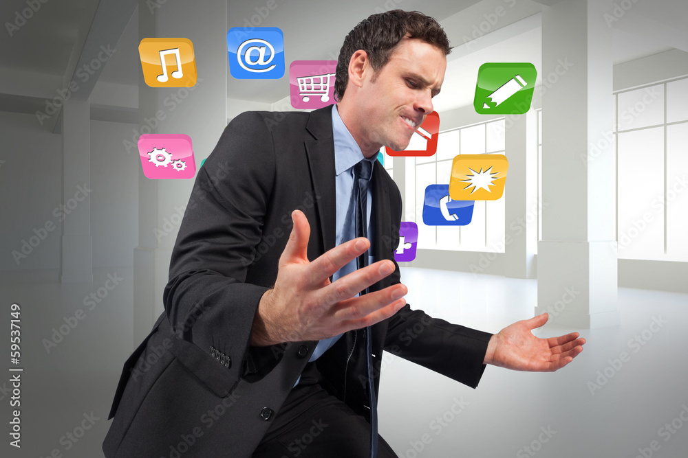 Poster composite image of businessman posing with arms out