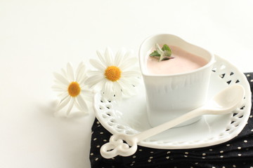 Strawberry mousse in heart sharp cup for valentine's day food