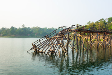 Wooden bridge is broken.