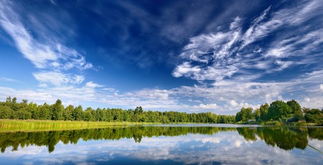 Lake landscape with beautiful reflection of a sky