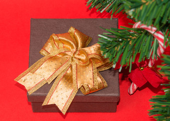 gift box with a bow under the Christmas tree