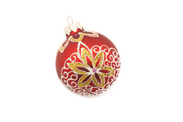 Red Christmas ball with colorful designs