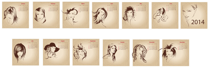 Artistic vintage calendar 2014. "Woman beauty" serie