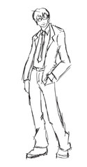 Sketch. Handsome stylish man showcasing street fashion