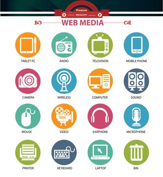 Web media icons,Colorful buttons version,vector