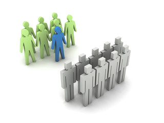 Team with leader versus team without leader, crowd.