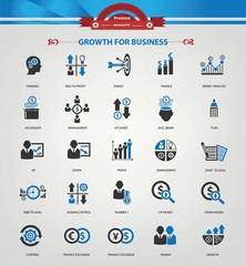 Strategy,Growth & Business analysis Icons,Blue version