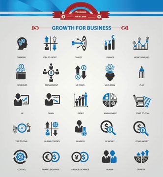Strategy,Growth & Business analysis Icons,Blue version