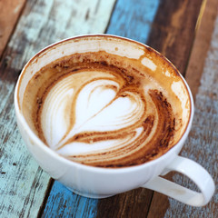 Close up cappuccino coffee on table