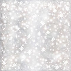 Winter Christmas background, falling snowflakes and stars