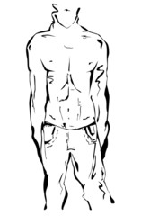 Close up of man's figure. Contour drawing