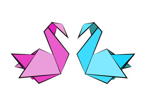 Origami Swans Pink Blue