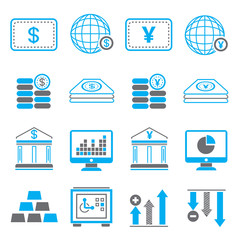 financial icons, blue theme