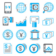 financial icons, blue theme