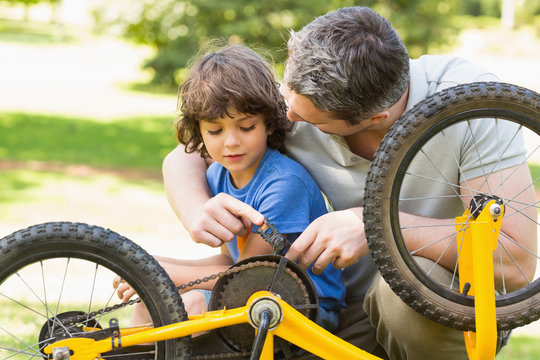 Father And Son Fixing Bike