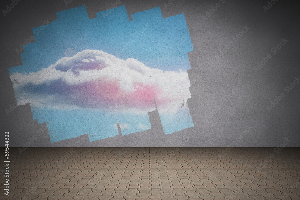 Poster display on wall showing cloud in sky