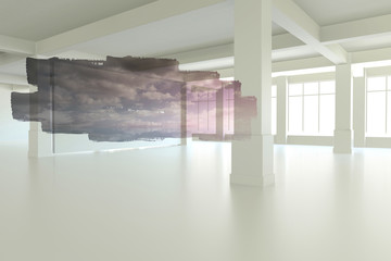Abstract screen in room showing cloudy sky