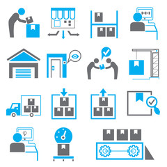 shipping icons, manufacturing icons, blue theme