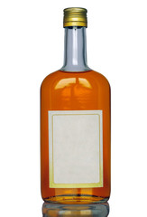 flat bottle with full content of wine in honey on a white background