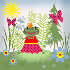 Illustration with landscape and frog