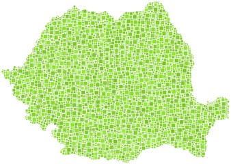 Map of Romania - Europe - in a mosaic of green squares
