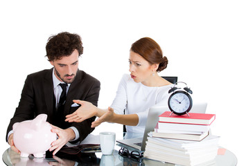 Stressed couple fighting over the family budget, spending