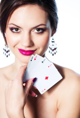 Girl portrait with playing cards