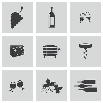 Vector black wine icons set