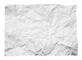crumpled white paper on white background