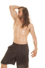 Obraz premium man fitness no shirt one arm up strong